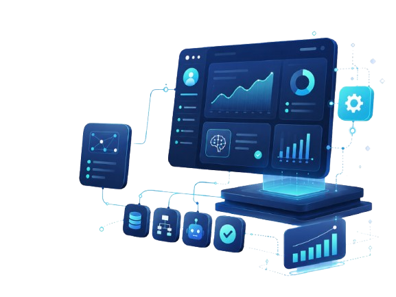 AI tools for beginners dashboard illustration showing digital business workflows and AI-powered productivity resources